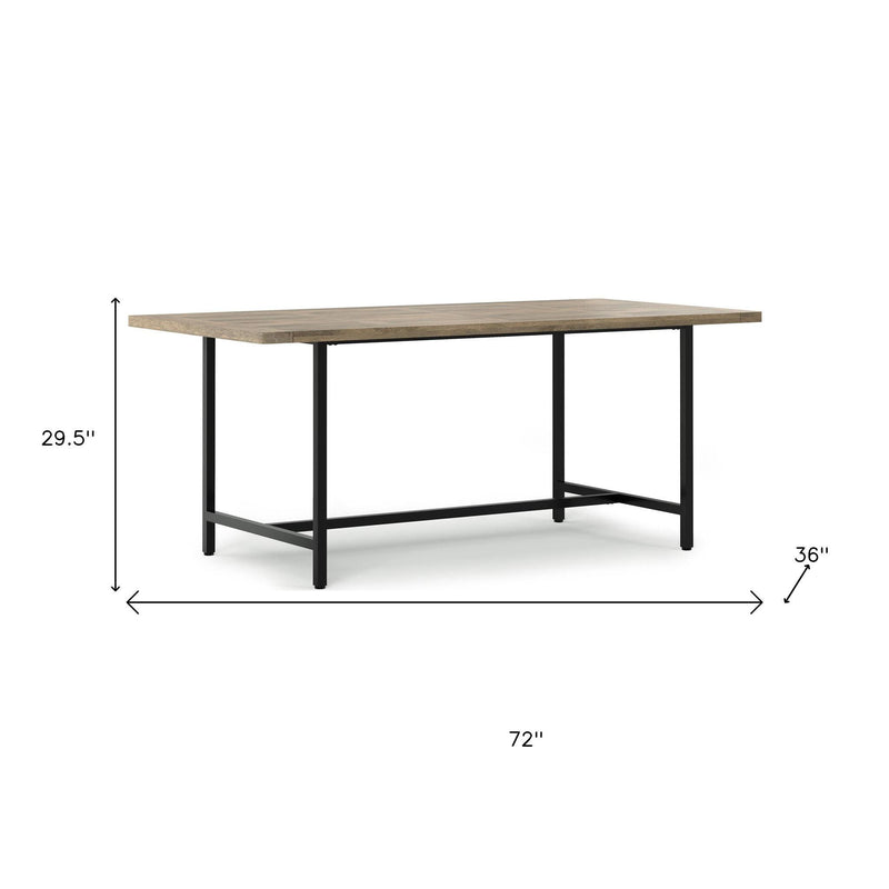 72" Solid Wood Iron Frame Base Dining Table - Gray / Black