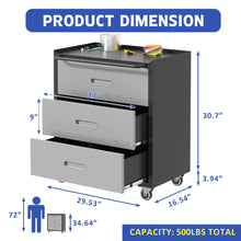 Load image into Gallery viewer, Heavy Duty Metal Storage Cabinet With Wheels 3 Drawer Tool Cabinet For Garage, Office, And Home Organizer Solutions
