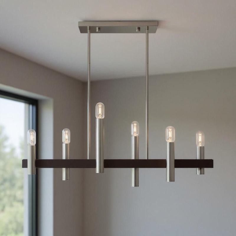 24" Six-Light Dimmable Chandelier With Shades - Bronze