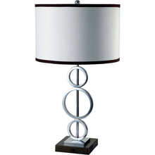 Load image into Gallery viewer, Metal Bedside Geo Table Lamp With White And Black Trim Classic Drum Shade - Silver
