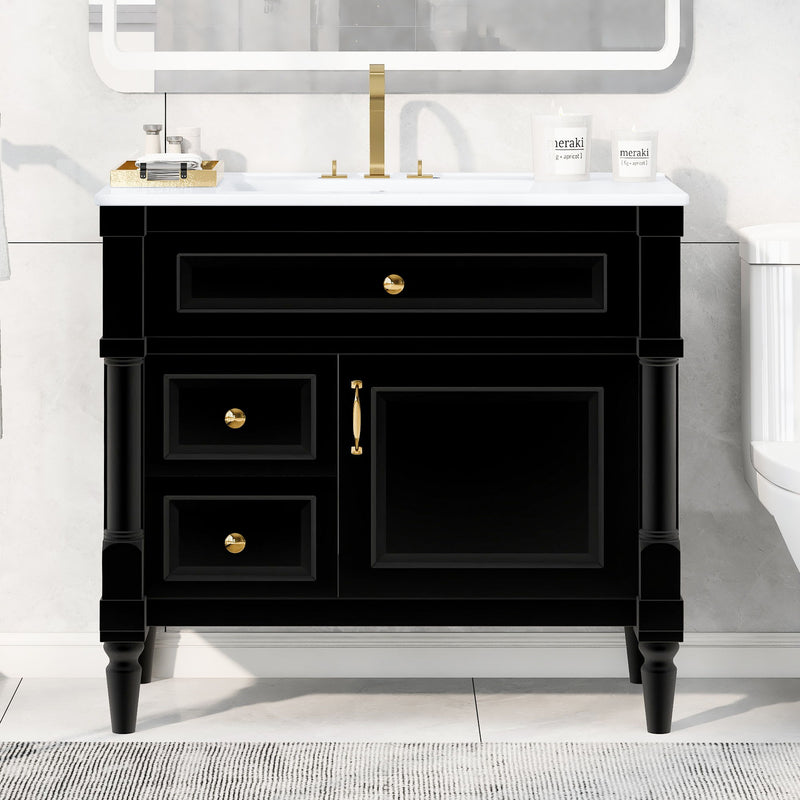 Freestanding Bathroom Vanity With Sink, Adjustable Shelf, Flip Drawer