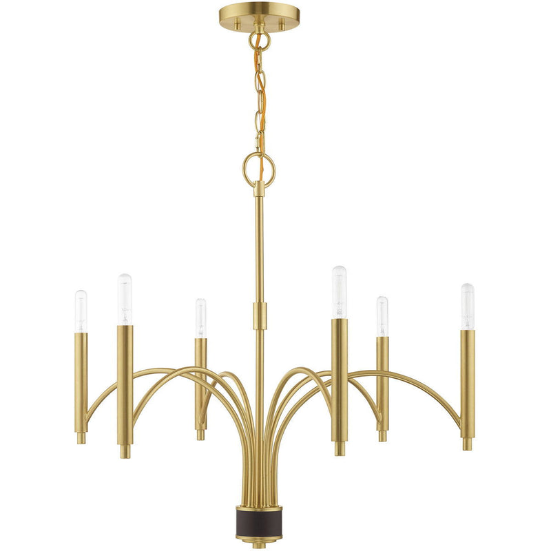 24" Six Light Dimmable Chandelier With Shades - Brass
