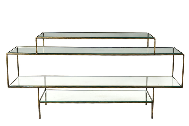 Glass Floor Shelf Console Table With Storage - Clear And Gold