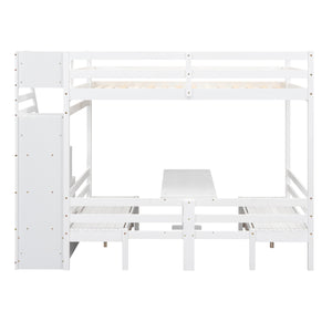 Full over Full Size Bunk with staircase,the Down Bed can be Convertible to Seats and Table Set,White