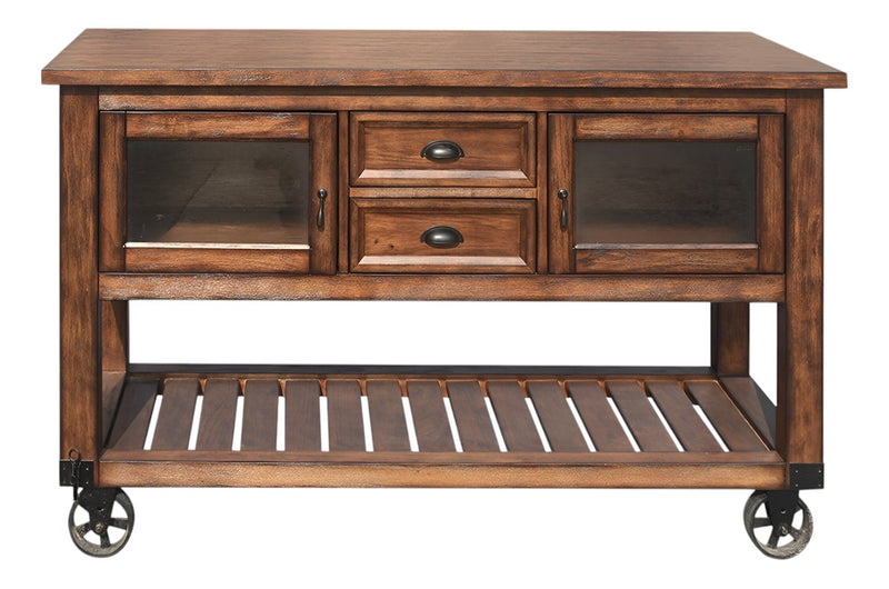 58" Rustic Rolling Kitchen Cart With Storage - Dark Brown