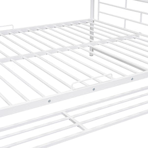 Full Over Full Metal Bunk Bed with Shelf and Guardrails, White