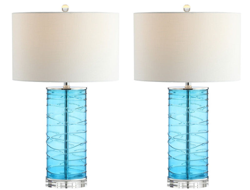 Novelty Table Lamps With Drum Shades (Set of 2) - Turquoise / Clear