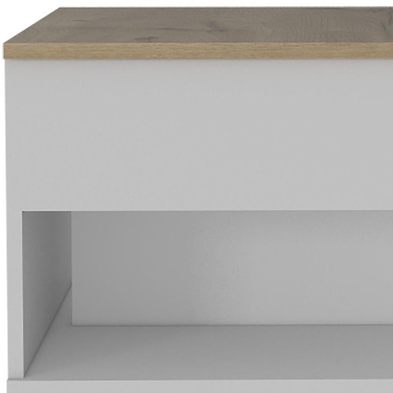 Manufactured Wood Rectangular Coffee Table With Drawer - White And Light Oak