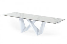 Load image into Gallery viewer, Ceramic Metal Self-Storing Leaf Pedestal Base Extendable Dining Table - White
