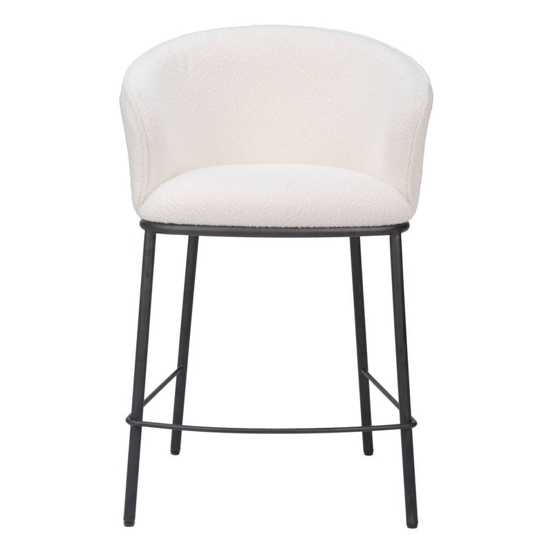 26" Shearling And Steel Counter Height Bar Chair - Ivory / Black