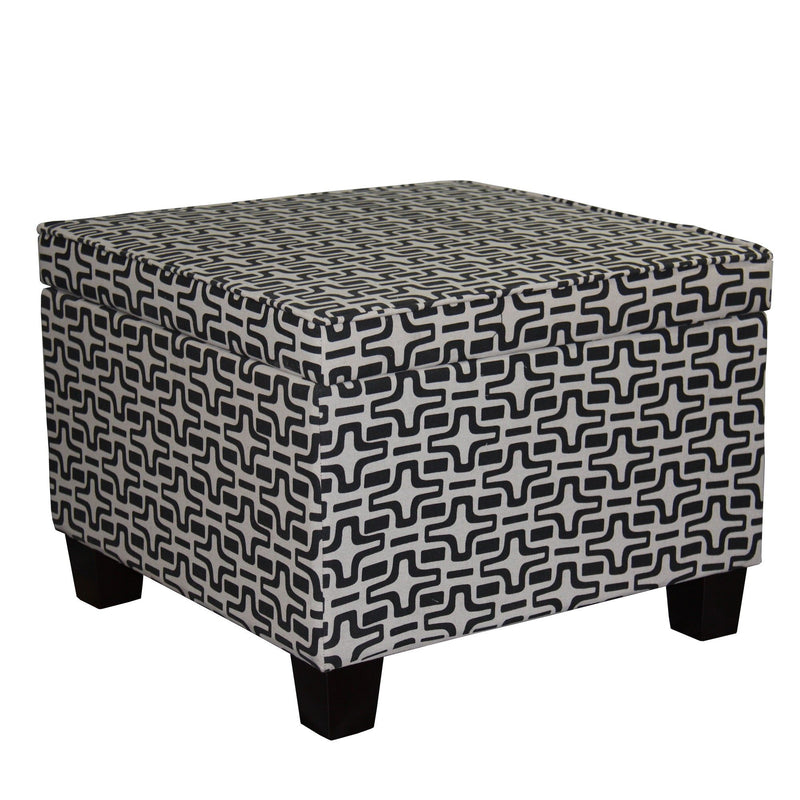 25" Polyester Blend Geometric Storage Ottoman - Black And White