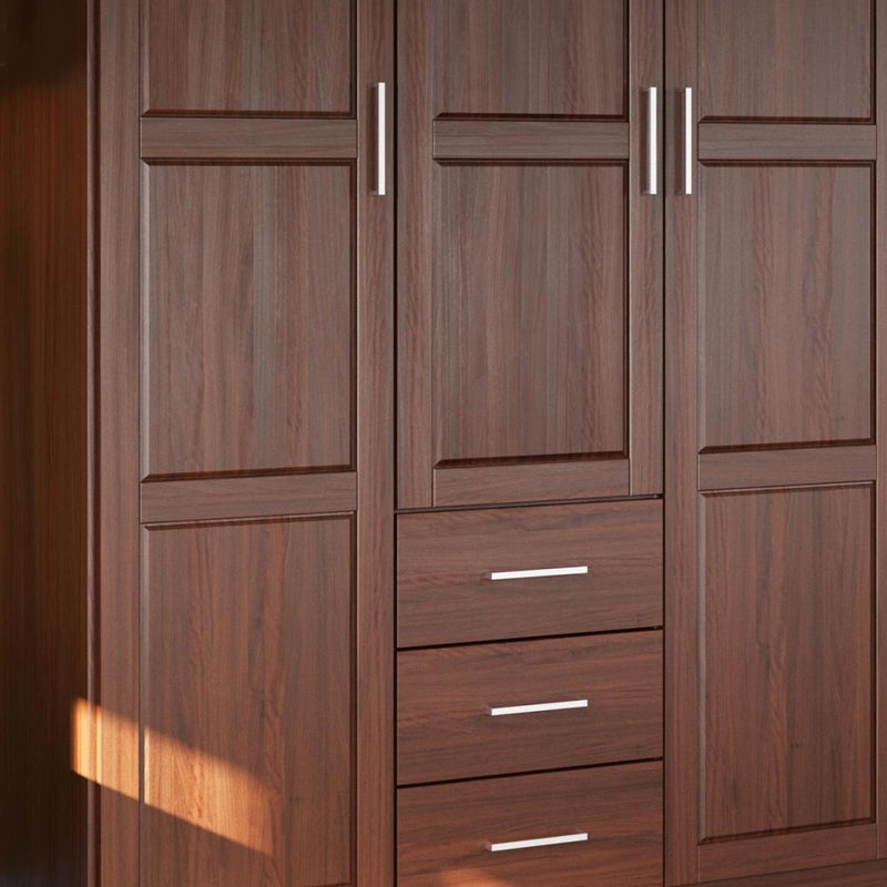 Solid Wood Three Door Three Drawer Combo Dresser - Coffee