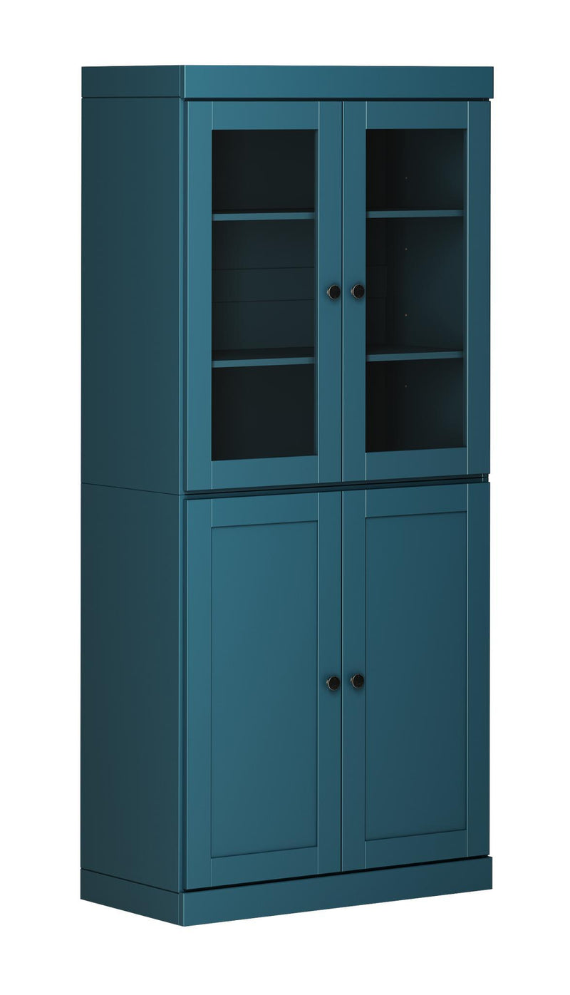 Solid Wood Adjustable Six Tier Library Bookcase With Four Doors (751509) - Teal Blue