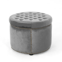 Load image into Gallery viewer, Elegant Round Ottoman Footstool With Studded Rim
