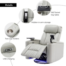 Load image into Gallery viewer, 270° Power Swivel Recliner Home Theater Chair With Hidden Arm Storage, LED Light, Cup Holder, And Tray Table
