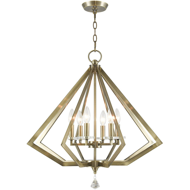 26'' Six Light Dimmable Chandelier With Shades - Antiqued Brass