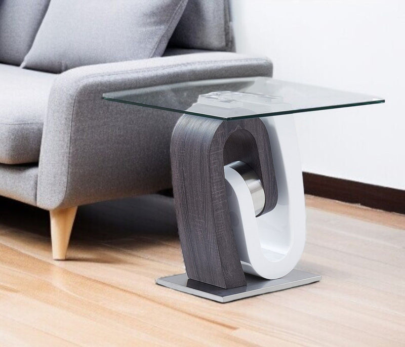 Glass Square End Table - White, Gray And Clear