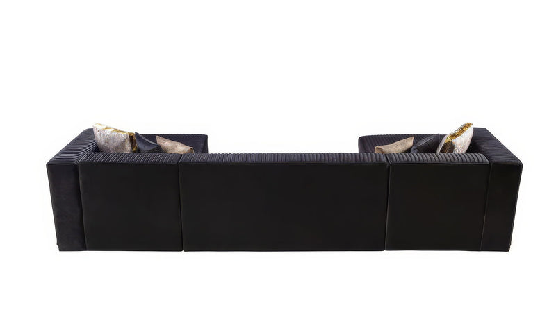 Velvet Modular U Shaped Four Piece Sofa Chaise Sectional With Toss Pillows - Black