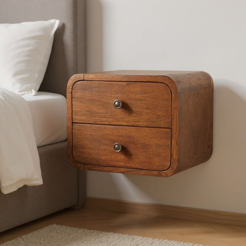 Wood Two Drawer Floating Nightstand - Chestnut