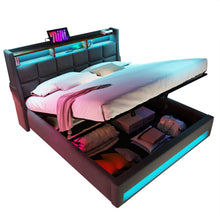 Load image into Gallery viewer, Platform Bed With Hydraulic Storage, LED Lighting &amp; Charging Station

