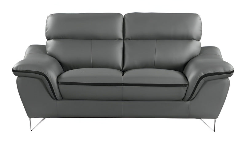 Silver Legs Leather Sofa - Gray