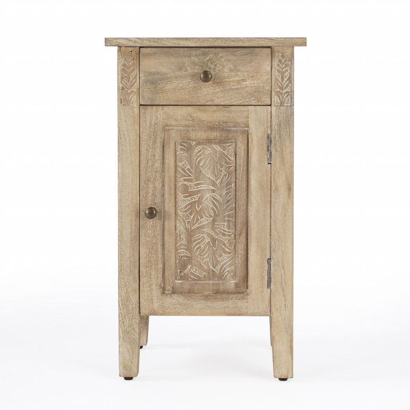Solid Wood End Table With Cabinet And Drawer - Natural Brown