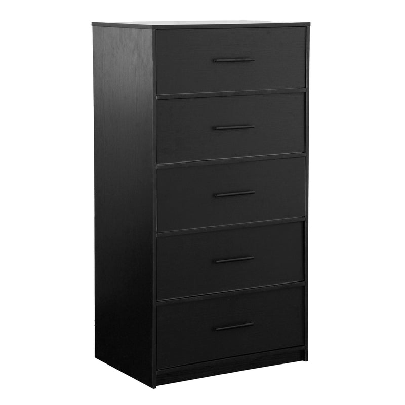 Wood Five Drawer Dresser - Black