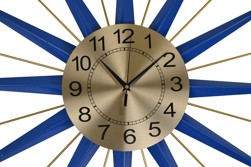 Silent Analog Starburst Wall Clock - Blue / Gold