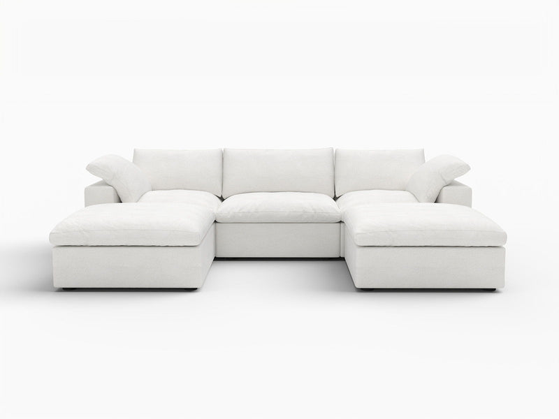 120" 2 Piece Living Room Set Blend Modular Sofa With Ottoman Storage - White