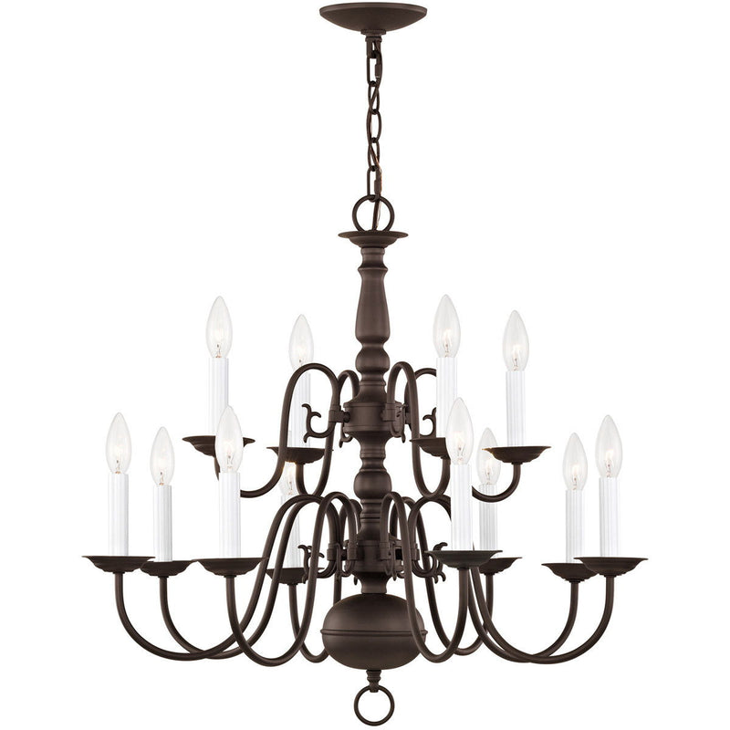 23" Twelve Light Dimmable Chandelier With Shades - Bronze
