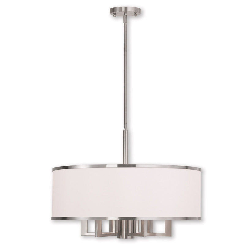 20" Six Light Dimmable Chandelier With Shades - Nickel