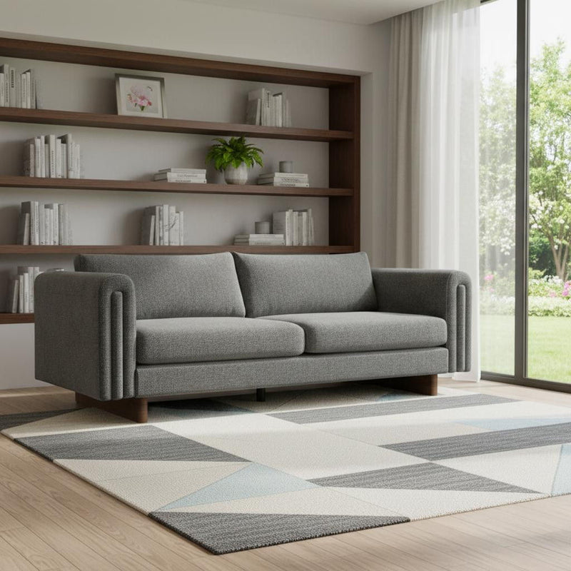 84" Fabric Sofa With Walnut Legs - Dark Gray