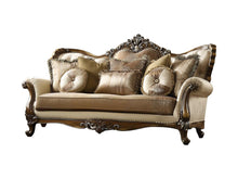 Load image into Gallery viewer, Polyester Blend Curved Floral Sofa And Toss Pillows With Brown Legs - Tan
