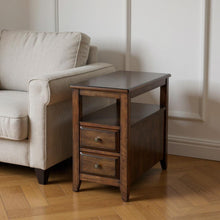 Load image into Gallery viewer, Distressed End Table With Two Drawers And Shelf - Brown
