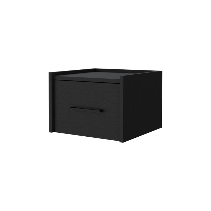 10" One Drawer Faux Wood Floating Nightstand - Black