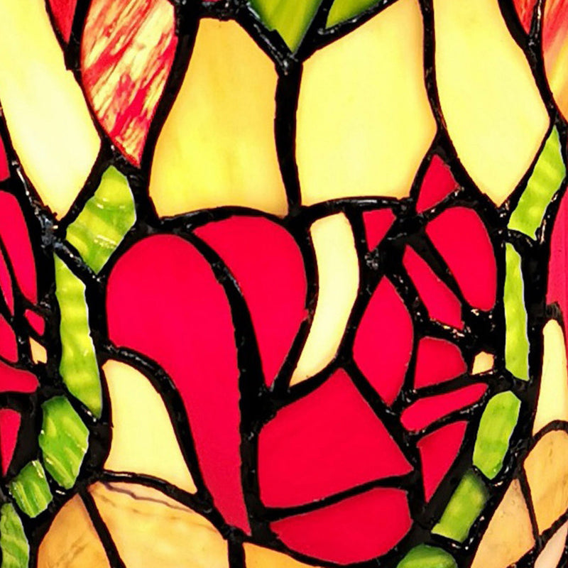 Floral Stained Glass Accent Lamp - Red Green And Black