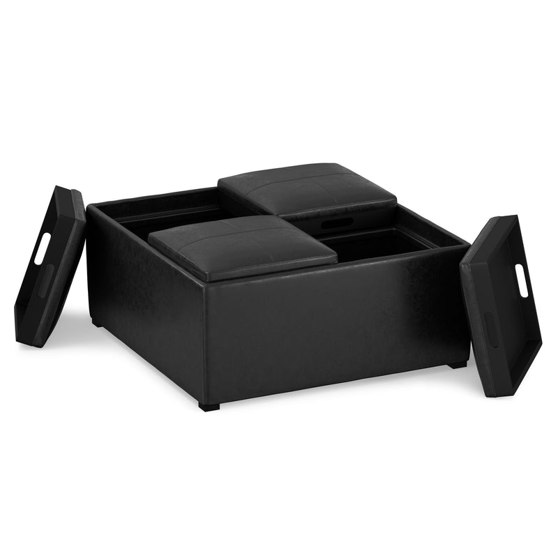 35" Leather Cocktail Ottoman With Storage - Black