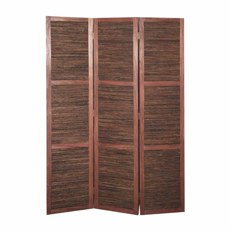 Solid And Manufactured Wood Folding Three Panel Screen Room Divider - Brown