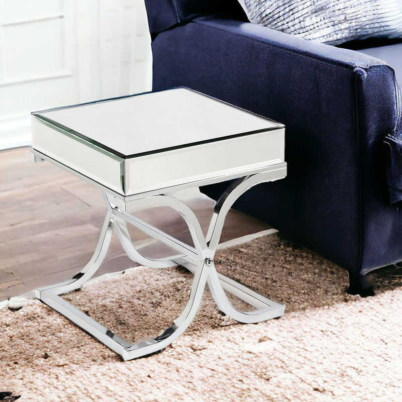 Mirrored Glass Square End Table - Clear / Silver