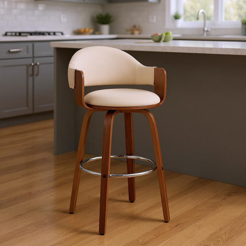 Swivel Low Back Counter Height Bar Chair - Cream / Brown