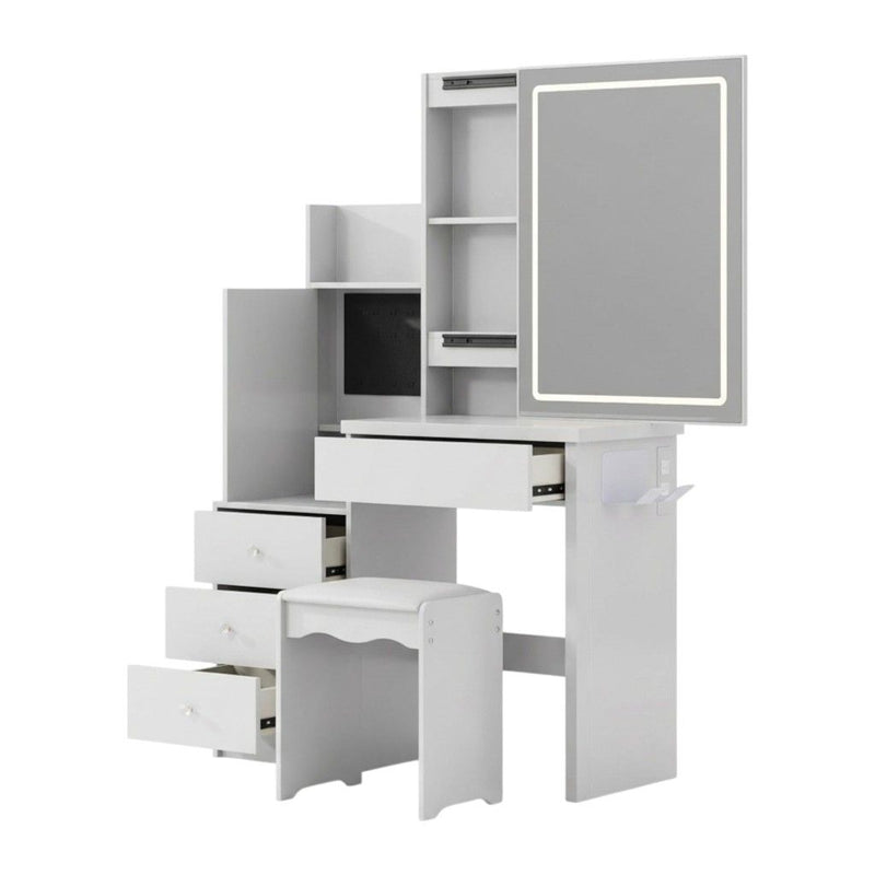 35" Wood Lighted Vanity 4 Drawer Dresser - White