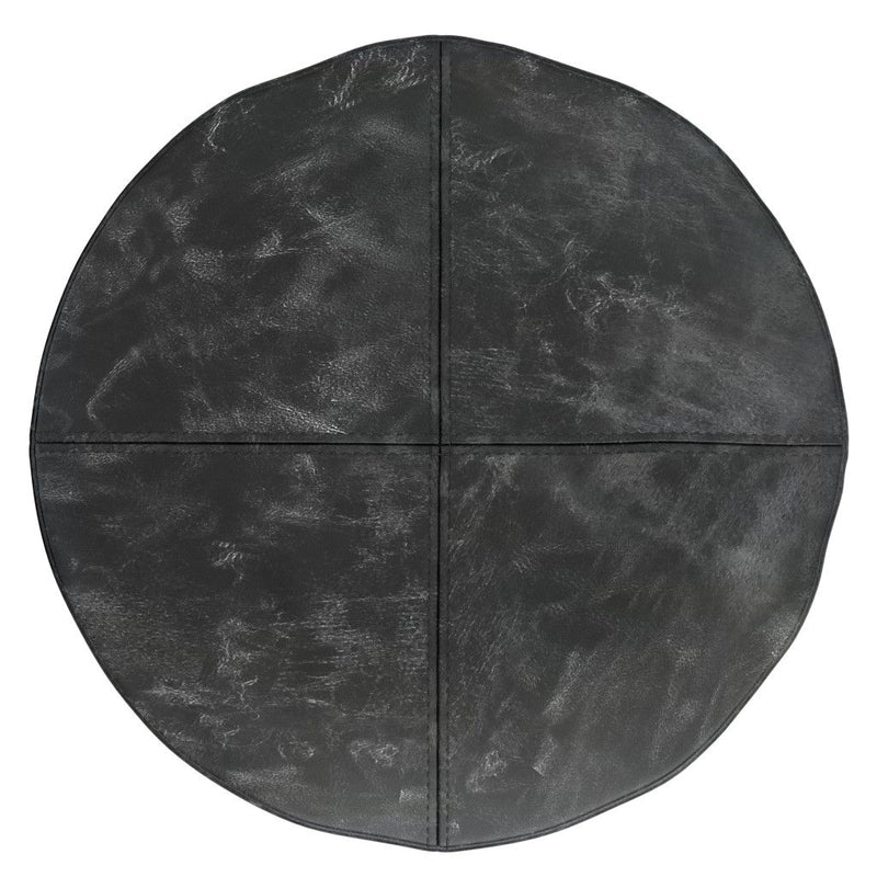 18" Leather Round Pouf Ottoman - Black