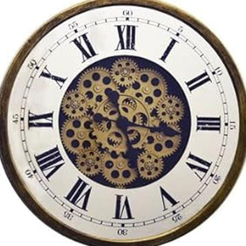 Silent Skeleton Exposed Gear Round Wall Clock (626343) - Antiqued Gold / White / Black