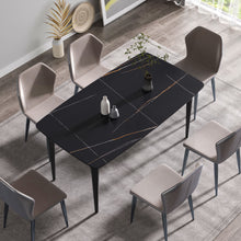 Load image into Gallery viewer, 63" Artificial Stone Black Curved Black Metal Leg Dining Table, 6 People - Black
