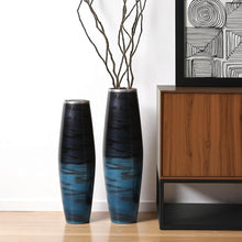 Load image into Gallery viewer, Abstract Cylinder Floor Vases (Set of 2) - Black / Blue
