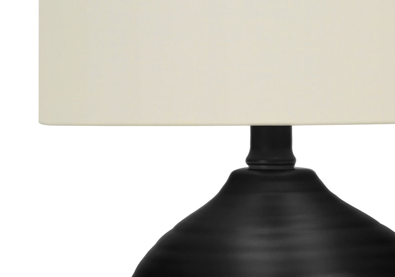 Ceramic Round Table Lamp With Ivory Drum Shade - Black