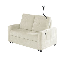 Load image into Gallery viewer, Modern Loveseat Pull Out Sofa Bed With Adjustable Backrest, Two Cup Holders, A Phone Holder, Three Charging Ports And Side Storage Pockets For Living Room
