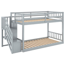 Load image into Gallery viewer, Twin over Twin Floor Bunk Bed, Ladder with Storage, Gray
