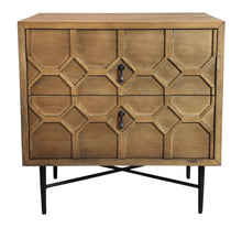 Load image into Gallery viewer, 28" Two Drawer Distressed Carved Geometric Solid Wood Nightstand - Natural
