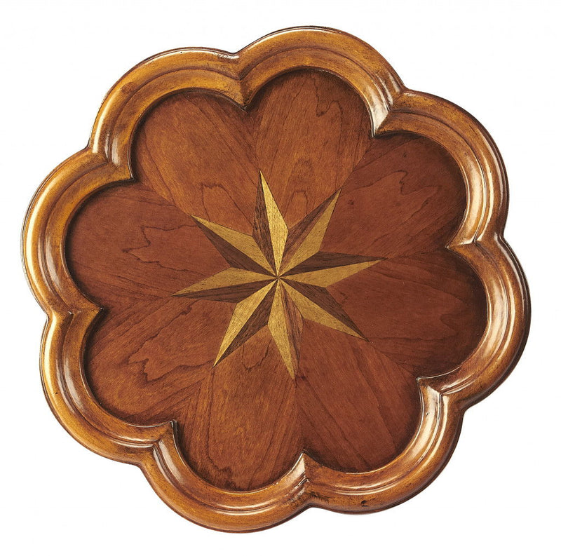Wood Floral Top End Table - Medium Brown And Olive Ash